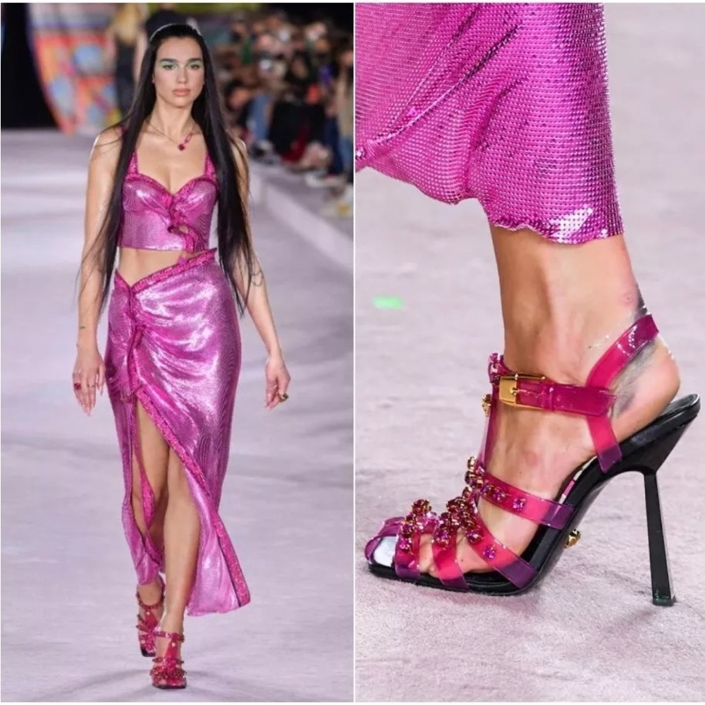 Versace NWOT DUALIPAxVERSACE Medusa Runway Studded Jelly Slant Heel Sandals Sz37